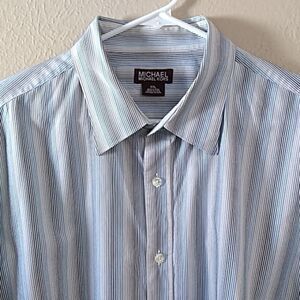Micheal Kors Button Down Top Blue & White Stripes, Size  - XXL